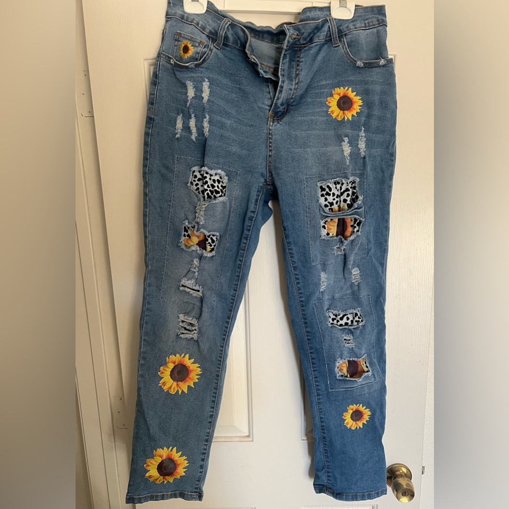 Sunflower Patch Distressed Blue Jeans - image 1